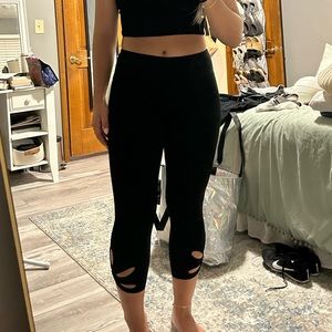 Fabletics legging with flower design on the side of the legs